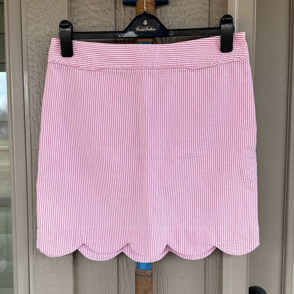 VINEYARD VINES 🐳 Ladies Pink & White Scalloped Cotton Seersucker Skirt - Size 8